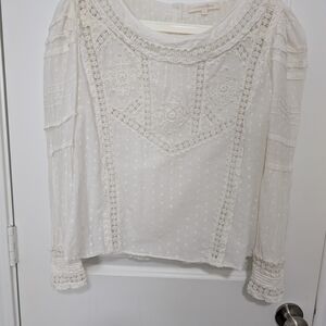 LSF White Lace Detail Women's Blouse L, GUC